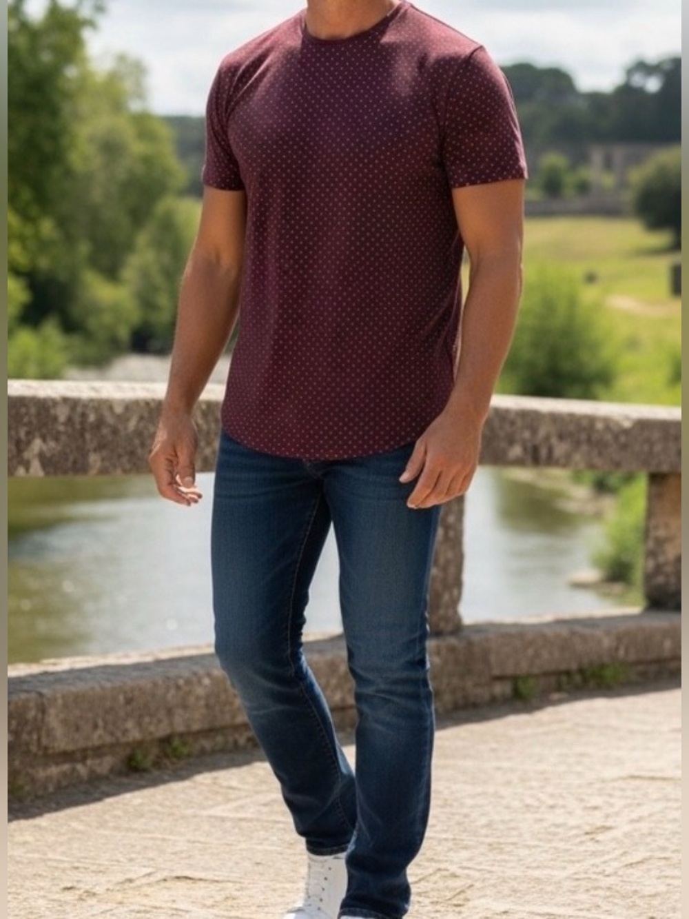 BYLT • Drop Cut • Mens Large • Maroon • Micro Dot LUX • Curved Hem • T-Shirt NWT